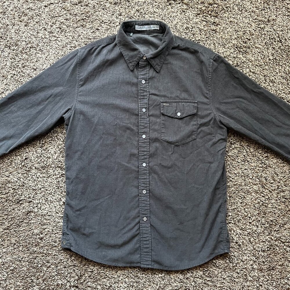 CRIQUET Corduroy Pearl Snap button down western LS shirt, Charcoal, Mens Medium